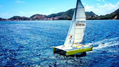 Sailing catamaran in La Baie des Saintes