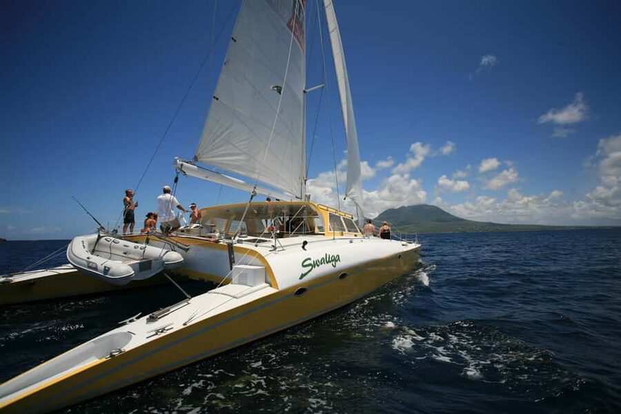 St. Kitts Full-Day Catamaran Cruise to Nevis - Sailing from Port Zante toward Nevis