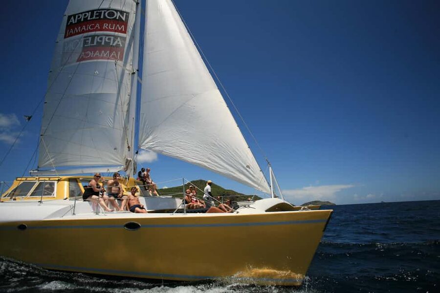 St. Kitts Full-Day Catamaran Cruise to Nevis - The snorkeling stop among boulders and reef fish
